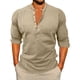thumbnail image 1 of Ceisia Men's Slim Fit Long Sleeve Stand-Up Collar Slub Linen Shirt with Geometric Embroidery Khaki M Gifts, 1 of 7