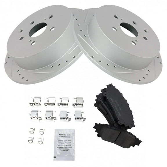 TRQ Rear Performance Brake Pad & Rotor Kit Brake Pads Brake Rotors Set Ceramic Premium G-Coated Fits Select 2010-2015 Lexus RX350 RX450h 2014-2019 Toyota Highlander 2011-2020 Sienna