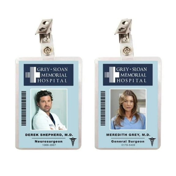 Derek Shepherd & Meredith Grey Sloan Memorial Hospital Set of 2 ID Badges