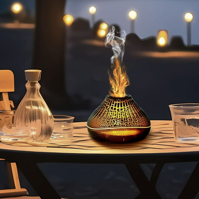 Bamboohart Volcano Diffuser 7 Colour Lights Flame Essential Oil Diffusers 160ml Capacity Flame Aroma Diffuser Quiet Aromatherapy Diffuser Waterless Auto Off for Home Office