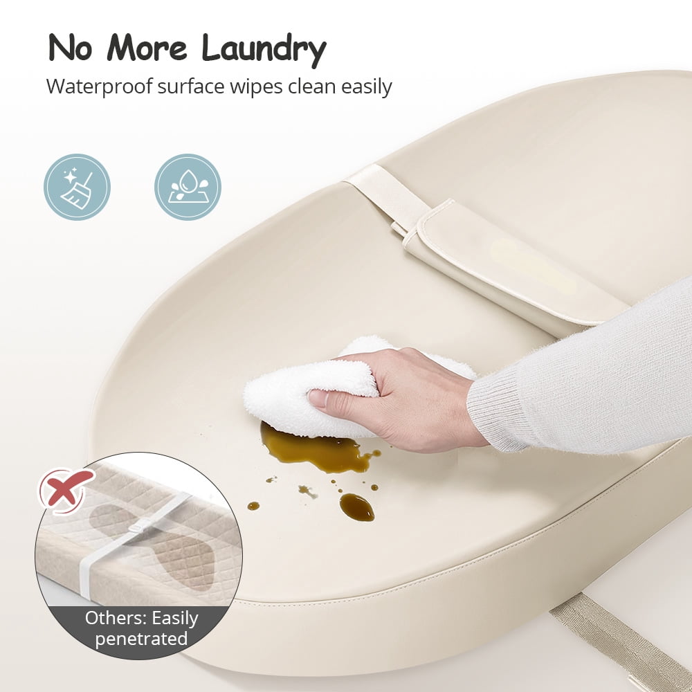 Baby Changing Pad, Caveen Wipeable Baby Changing Station for Diaper Change and Dresser, with Waterproof PU Cover and Non-Slip Bottom, Portable, Beige