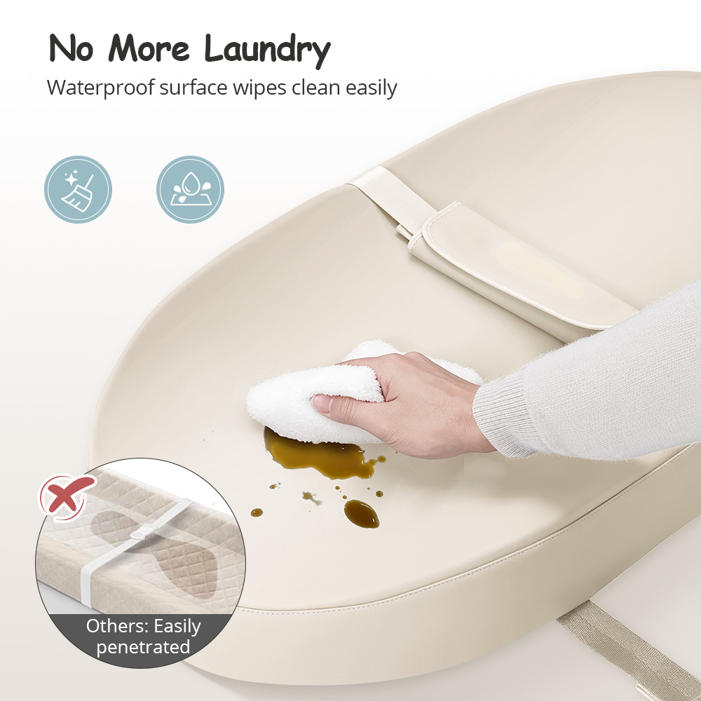 Caveen Baby Changing Pad with Waterproof PU Cover, Beige photo 4