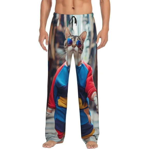 Saiise Cool Cat In Sunglasses Print Mens Pajama Pants for Men,Mens Lounge Pants,Funny Gifts for Men,Men's Pajama Bottoms-Small