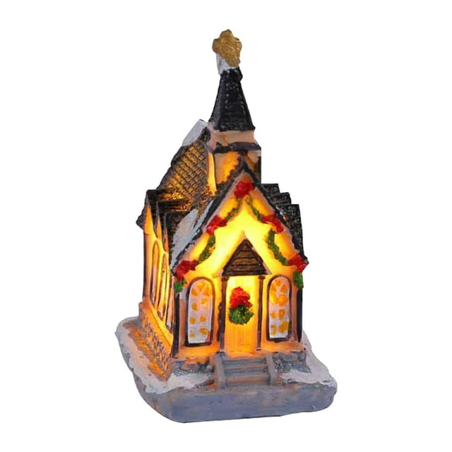 Casa de pueblo de Navidad, adorno de casa con luz navideña de resina que funciona con pilas, edificio de pueblo coleccionable de nieve con luz LED