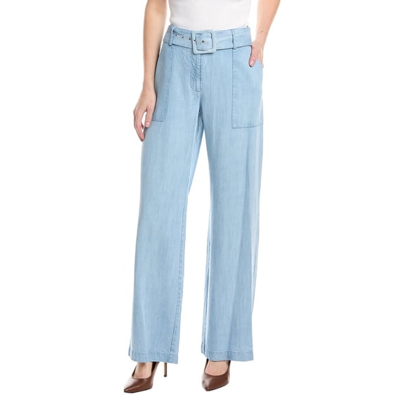 T Tahari womens Belted Wide Leg Pant, 8, Blue