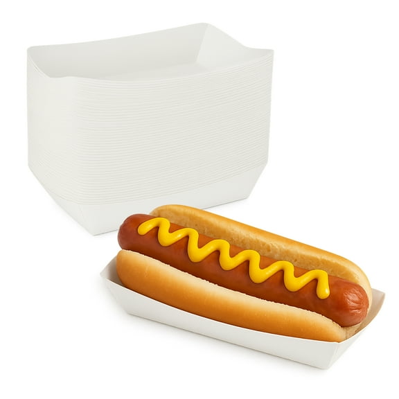 MT Products White Paper Hot Dog Trays 7" x 2.75" x 1.50" - Pack of 50