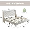 thumbnail image 2 of Feonase King Size Bed Frame with Velvet Luxury Wingback and Fast Charging Station,King Upholstered Button Tufted Storage Headboard Platform Bed,Sturdy Wooden Slats Support,Easy Assembly,White, 2 of 7