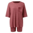 thumbnail image 3 of Women's 2 Piece Outfits Ribbed Knit Tracksuit Oversized Short Sleeve T-shirt Loose Biker Shorts Sets Loungewear Sweatsuits, 3 of 5