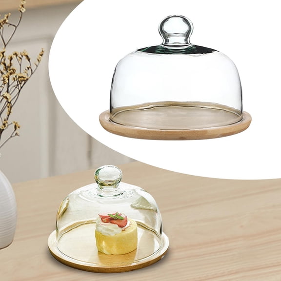 perfk Cake Stand with Glass Dome Tableware Fruit Dessert Plate Cake Serving Tray for for 8in Cake