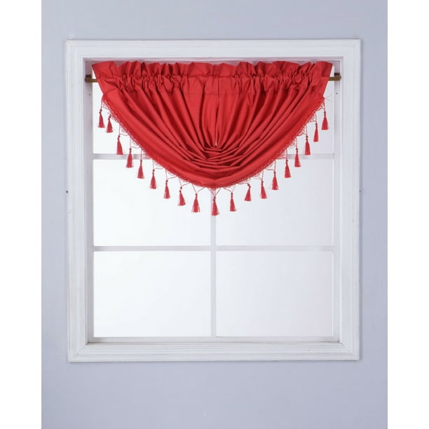 Rs8 Dress Your Window With This Elegant 1 Pc Waterfall Valance Red Solid Efficient Energy Top Curtain Kitchen Nursery Bathroom Size 48 Wide X 38 Long Com Curtain Kitchen Nursery Bathroom, What Size Curtain For 48 Inch Window