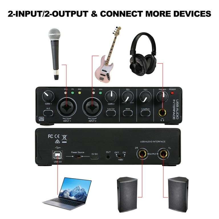 Gecheer USB Audio Interface Sound Card RHM 2 In 2 Out Audio