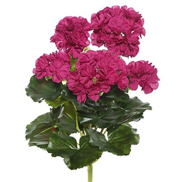 Vickerman 14.5" Purple Polyester Geranium Bush With 24 Leaves And 76 Flowers