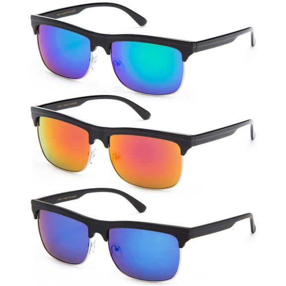 3 Pack Metal Rectangular Frame Fashion Vintage Sunglasses for Men for Women, Flat Lens with Mirror
