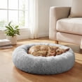 thumbnail image 6 of PetAmi Calming Dog Bed for Small & Medium Dogs and Cats, 30 Round Donut Dog Bed, Washable Fluffy Faux Fur Puppy & Cat Bed, Anti-Anxiety Plush Cuddler Pet Bed with Anti-Slip Bottom - Light Gray, 6 of 9