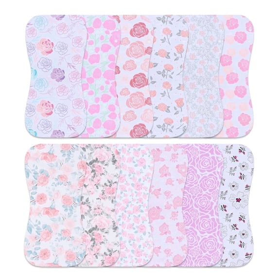 12-Pack 2-in-1 Baby Bibs & Burp Cloths Set, 3-Layer Design, Large Size, Super Absorbent, 100% Organic Cotton, Soft & Comfortable