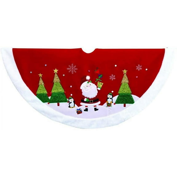 Kurt Adler 48-Inch Red, Green, and White Santa Applique Treeskirt