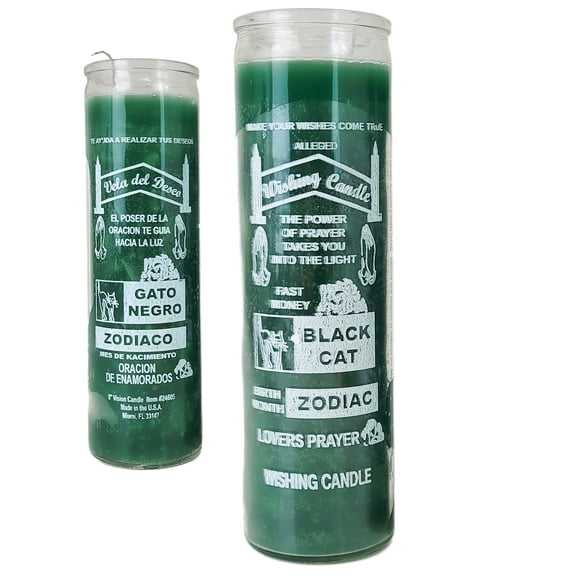 7 Day Candle Wishing - Alleged Vela del Deseo Green Glass Jar Candle
