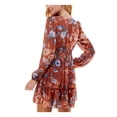 thumbnail image 2 of CITY STUDIO Robe Courte Ajustée + Évasée à Manches Longues à Volants Doublée à Boutons pour Femmes Marron Transparent Floral S, 2 of 4