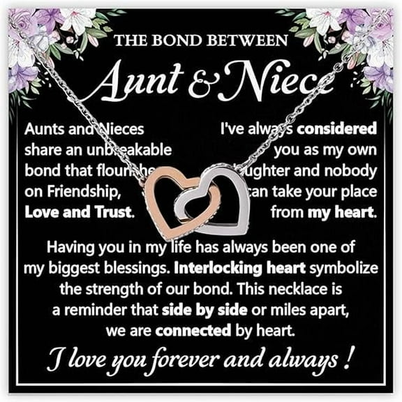 To My Niece Necklace From Aunt, Necklace Gifts For Niece On Christmas With Message Card and LED Box, Birthday Gift for Niece from Aunt, Interlocking Heart Necklace For Women