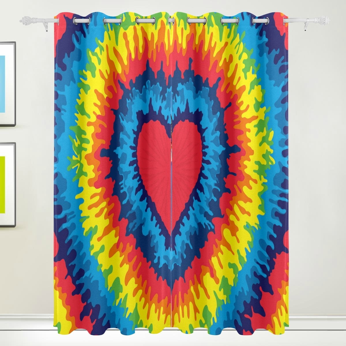 POPCreation Heart Tie Dye Window Curtain Blackout Curtains Darkening