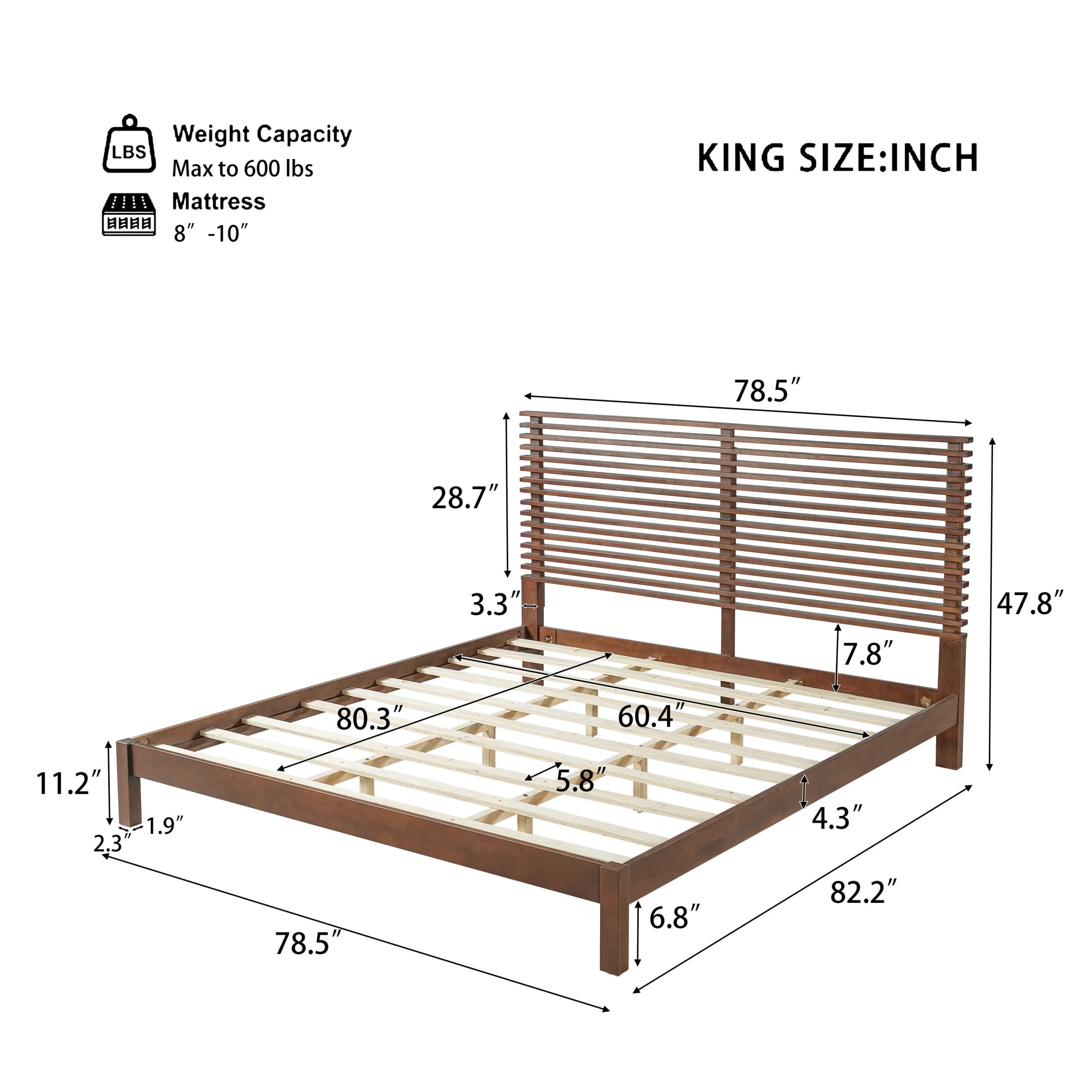 Christopher Knight Home King Wood Bed Frame with 2 Nightstands, Slatted Headboard Design, Walnut