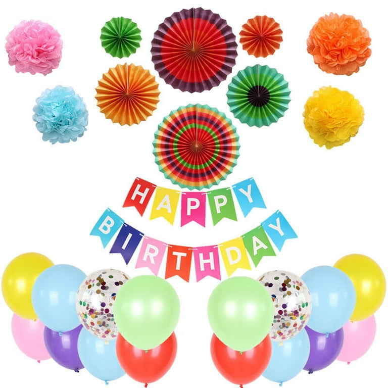 Happy Birthday Decorations Set Foil Banners Balloons Party