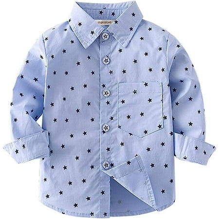 

StylesILove Toddler Little Boy Long Sleeve Cotton Button Down Shirt (Bule Star 90/2-3 Years)
