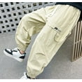 thumbnail image 4 of Y2K Pants - Boys Pants for Outdoor Play Comfortable Casual Cargo Pants with Elastic Waist Lightweight Breathable - Baggy Jeans,Boys Pants,Girls Pants,Color:Khaki,Size:13-14 Years, 4 of 8