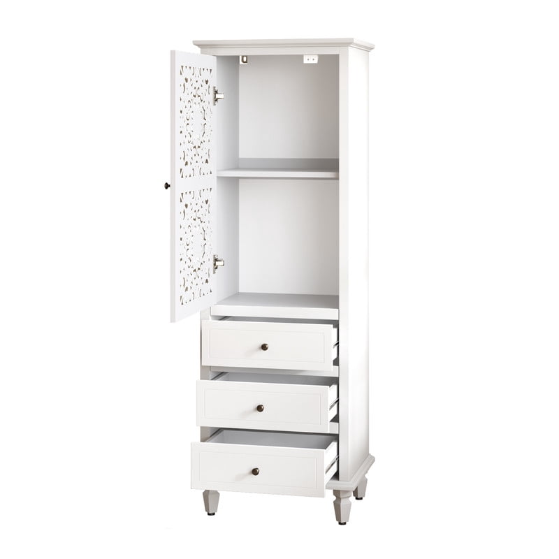 Vintage Storage Cabinet with Carved Door & 3 Drawers, Freestanding Decorative Sideboard, Display Cabinet with Adjustable Shelf