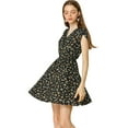 thumbnail image 3 of Vestido De Manga Corta Fluido Floral Con Cinturón Y Cuello En V Cruzado Bohemia Para Mujer Negro L, 3 of 6