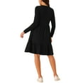 thumbnail image 3 of INSPIRE CHIC Women's Casual Babydoll Dress with Pockets Long Sleeve Round Neck Tiered a Line Flowy Dress, 3 of 5