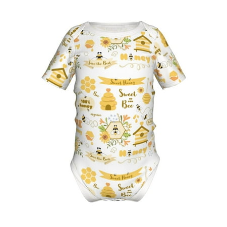 

Lukts Farm Bee Cute Honey Print Baby Short Sleeve Romper Onesie for Newborn Baby Boys and Girls-3 Months