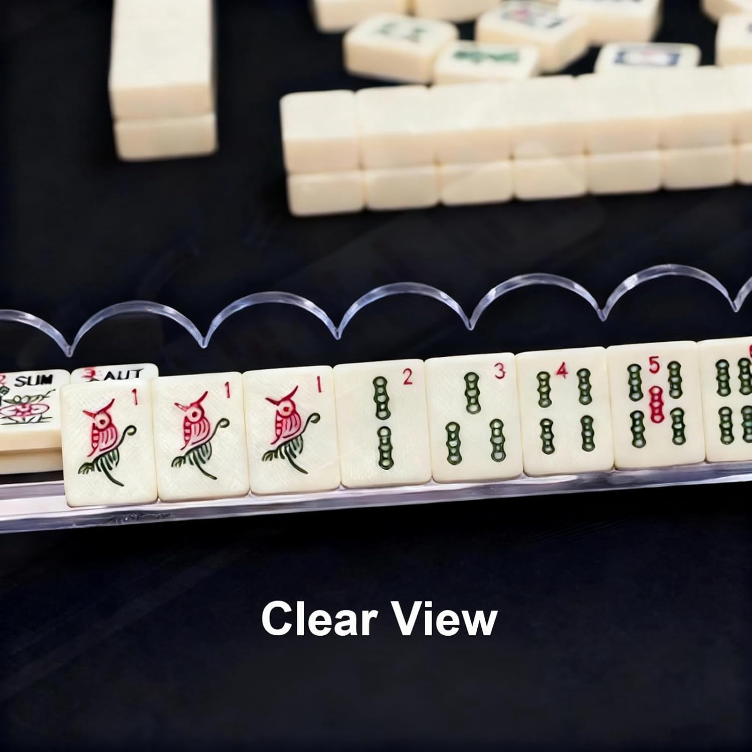 Mahjong Racks with Pushers, Set of 4 Acrylic Mahjong Racks with Magnetically Attached Mahjong Pushers, Easy to Use for Home Game Nights (Transparent)