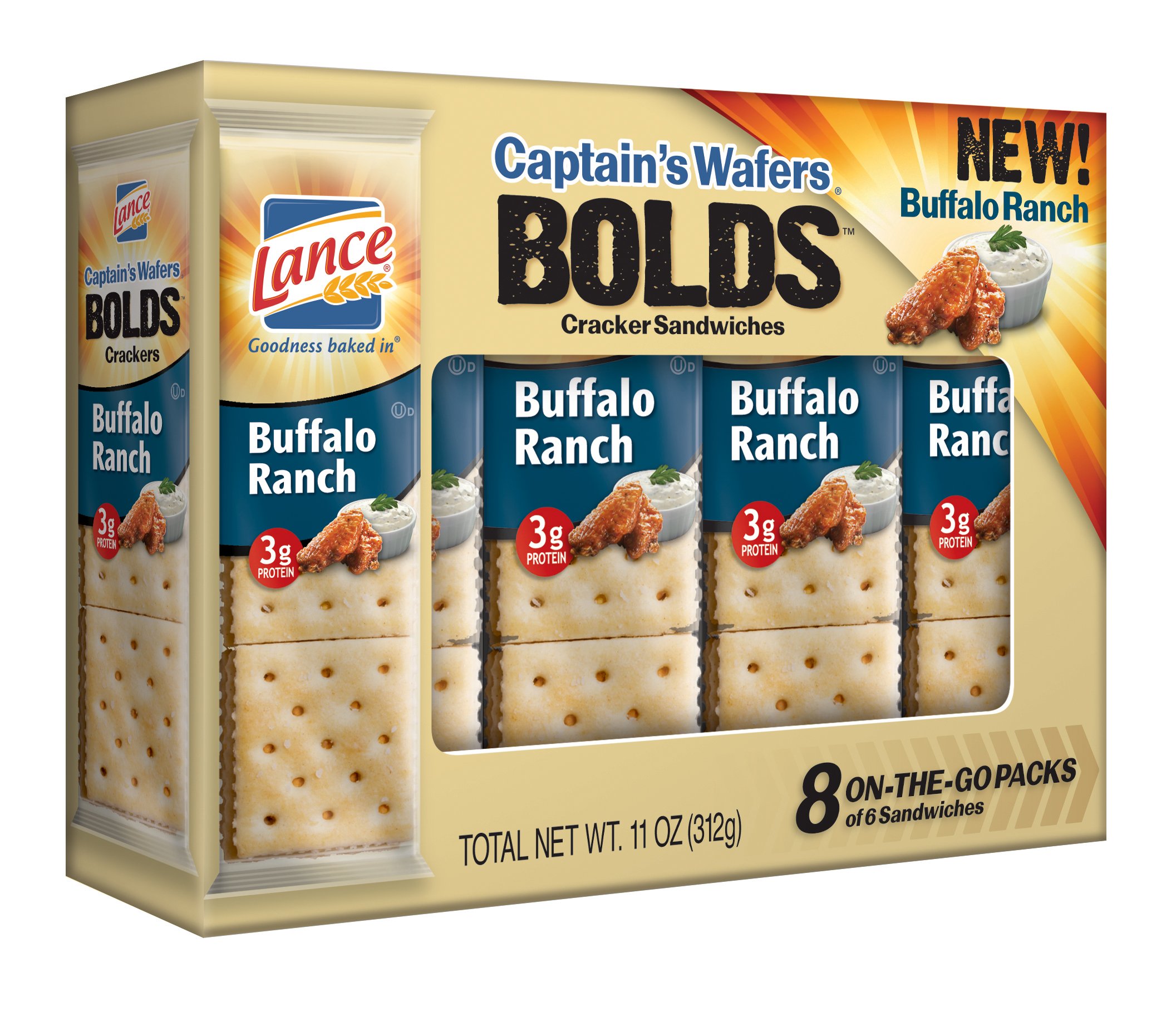 Lance Captain's Wafers Bolds Buffalo Ranch Crackers 11 oz 8 Count Boxes