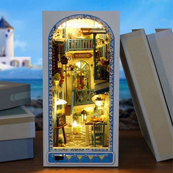 Lieonvis 20.5cm x 15.9cm x 9.2cm 3D Wooden Miniature House Kit for Book Nook Shelf