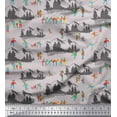 thumbnail image 1 of Soimoi Grey Rayon Fabric Humans,Sleigh & Mountains Holiday Print Fabric by Yard 42 Inch Wide, 1 of 3