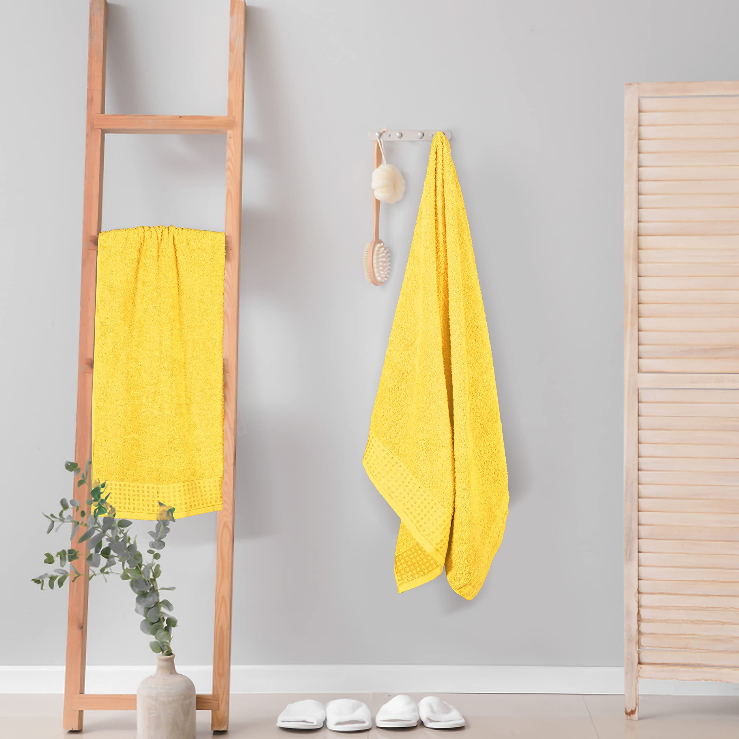 MyOwn 100% Premium Cotton 2 Pack Oversized Bath Towel Set 28x55 inches, Large Bath Towels, Ultra Absorbant Compact Quickdry & Lightweight Towel, Ideal for Gym Travel Camp Pool - Lime Yellow