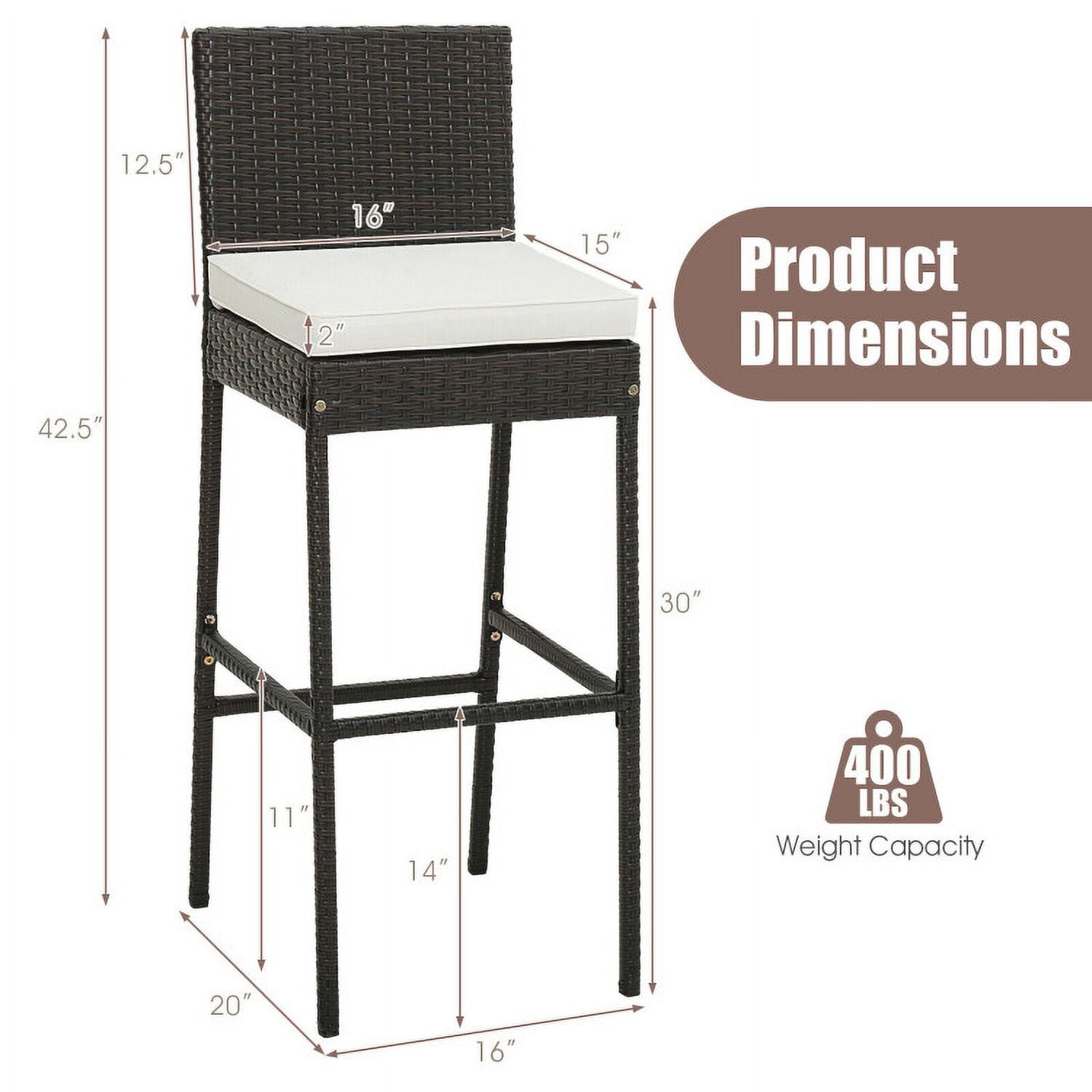 Aimee Lii 2 Pieces Patio Cushioned Wicker Barstools with Cozy Footrest-Set of 2, Outdoor Patio Furniture
