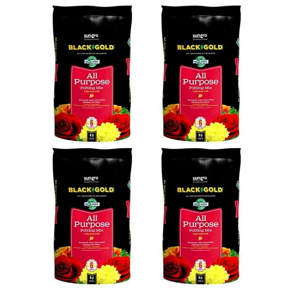 SunGro Black Gold All Purpose Potting Soil Fertilizer Mix for House Plants, Vegetables, Herbs and More, 16 Quart Bag 4 Pack