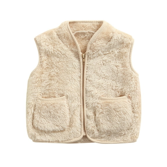 Aunavey Baby Girls Boys Faux Fur Sleeveless Vest Coat Lightweight V-Neck Short Gilet for Toddler