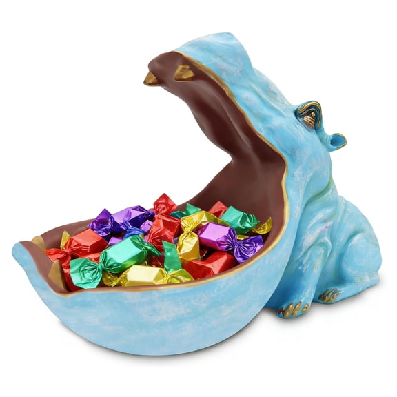 Light Blue Hippo Resin Decorative Tray – Fun Hippopotamus Candy Dish and Snack Holder – Versatile Organizer for Keys, Jewelry, or Desk Use – Playful Animal Decor for Home or Kitchen, Light Blue