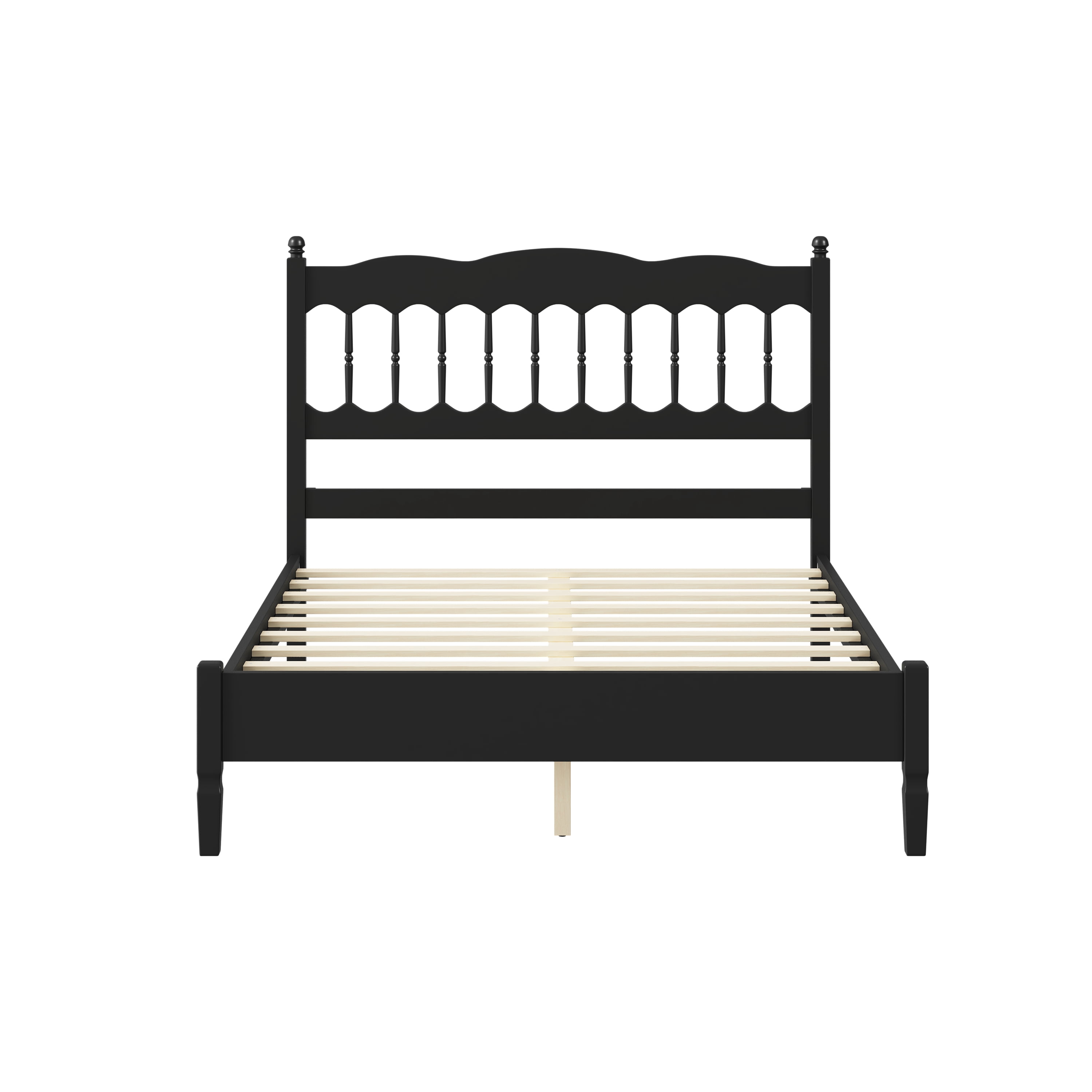 Mintazer Farmhouse Full Platform Bed with Spindle Headboard, Vintage Arched Slat Platform Bed Frame for Bedroom, No Box Spring Required, Black
