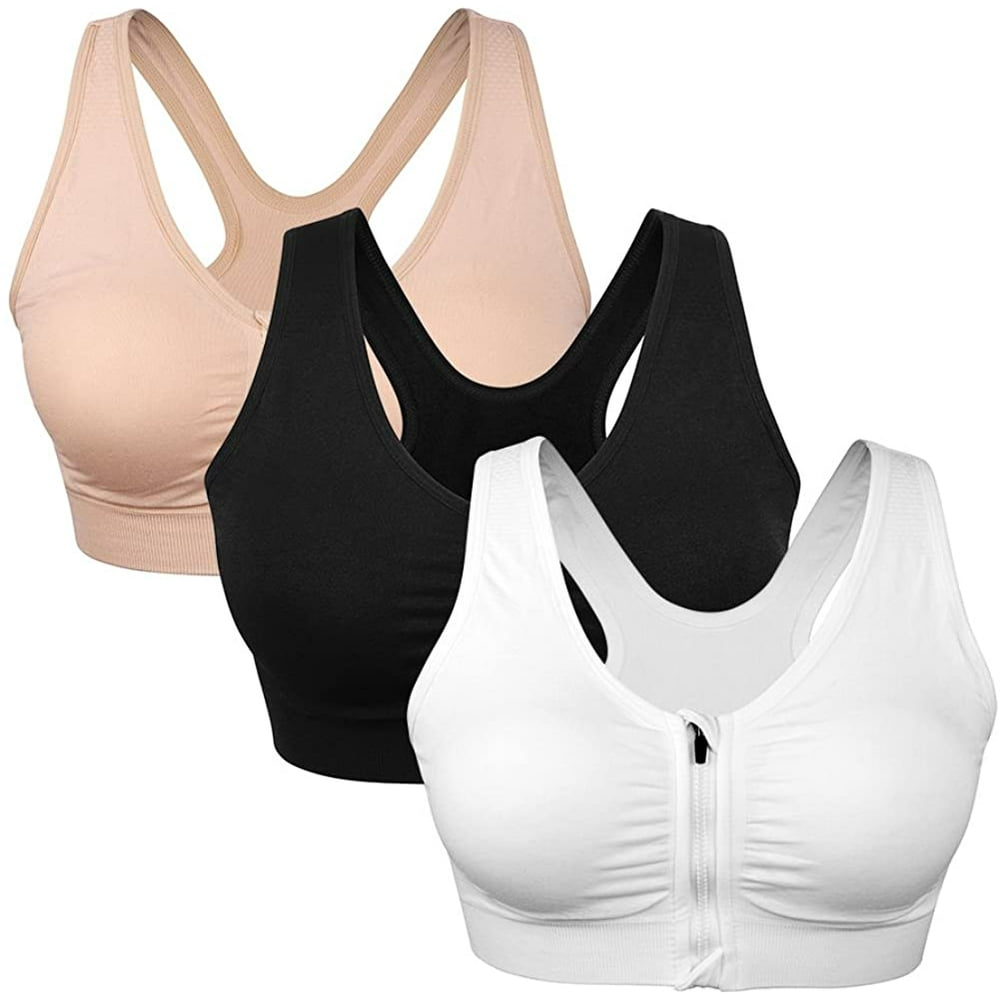 Namato Women's Zip Front Sports Bra Wireless PostSurgery Bra Active