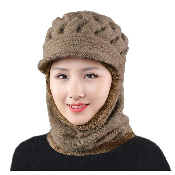 Women Winter Knitted Scarf Integrated Hat Cover Outdoor Thermal Ear