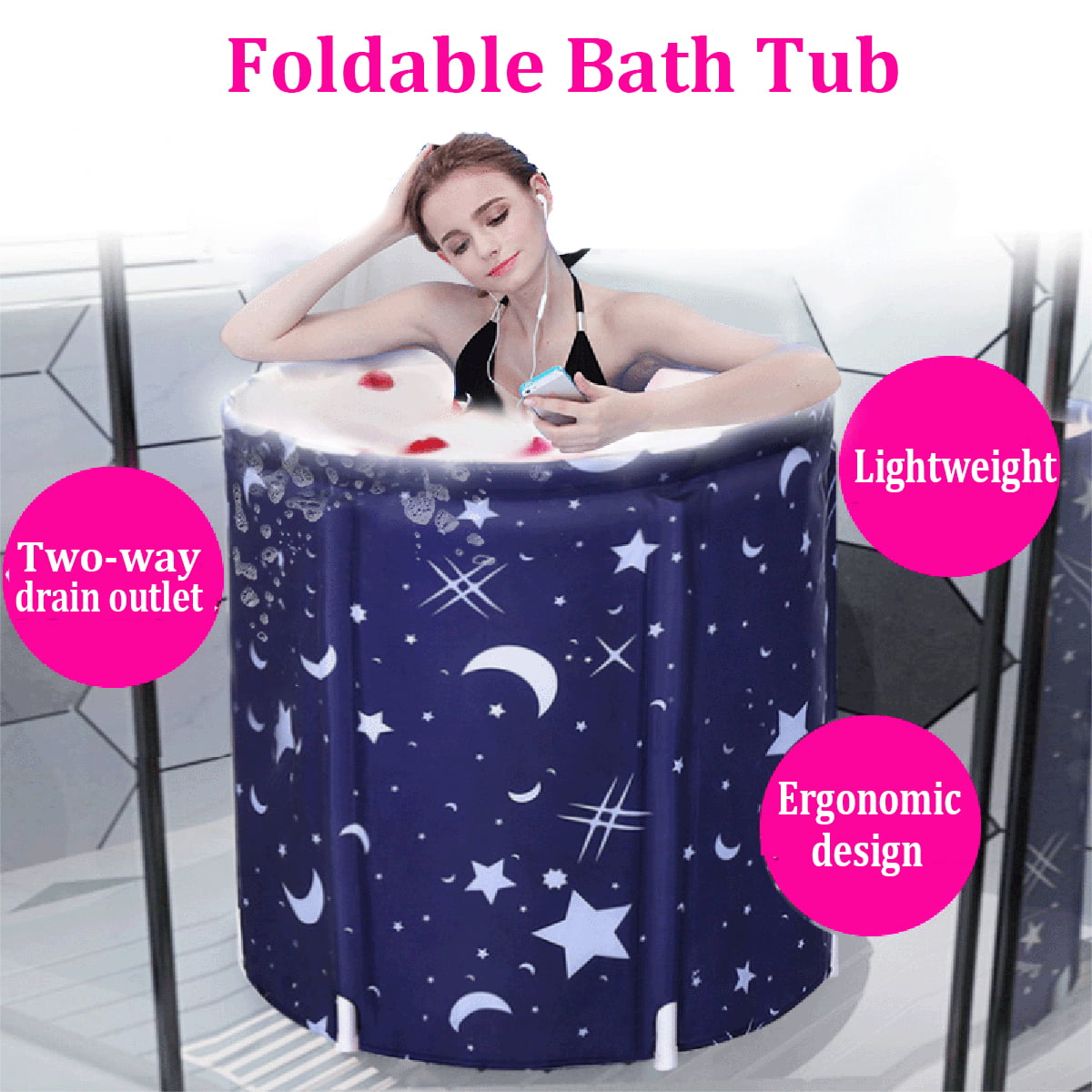 65X70CM Portable Bathtub Folding Bath Tub Adult Spa Soaking Water Barrel Bucket