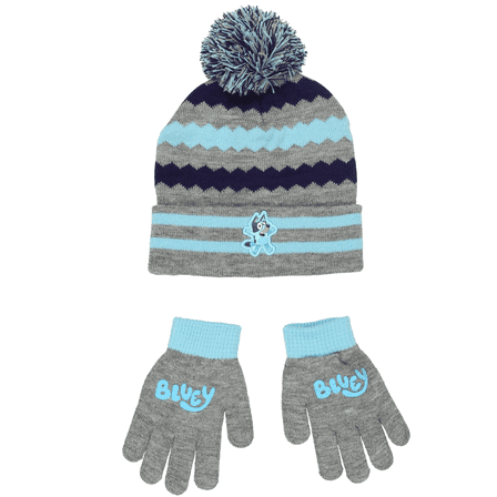 Bluey Striped Big Kids Knit Hat and Gloves Set BLU405