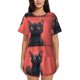 thumbnail image 1 of Fotbe Cute Black Kitten Cartoon Conjunto de Pijama Estampado para Mujer, 2 Piezas, Ropa de Dormir con Camiseta de Manga Corta y Shorts Suaves-3X-Large, 1 of 6