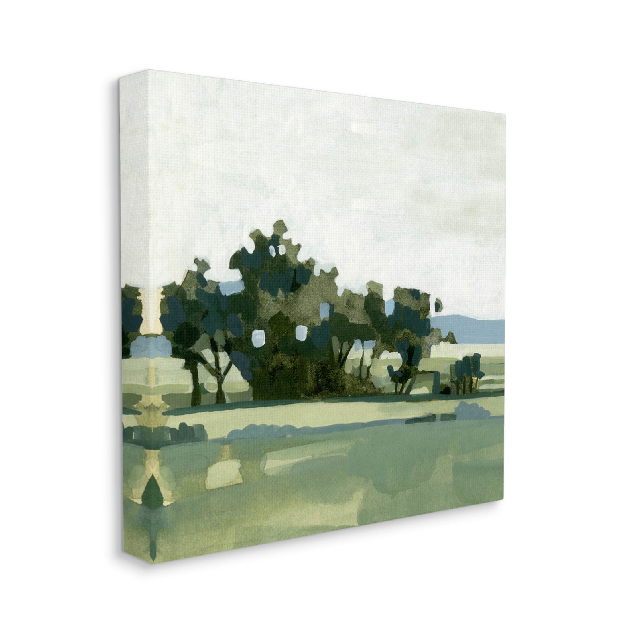 Rural Tree Grove Grassland Landscape Painting Gallery Wrapped Canvas Print Wall Art