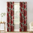 thumbnail image 2 of Red Floral Christmas Blackout Curtains | Light Blocking Print Window Curtains, Xmas Floral Botanical Rustic Thermal Insulated Window Drapes for Living Room Kitchen Cafe (2 Panels, 84"W x 84"L), 2 of 7