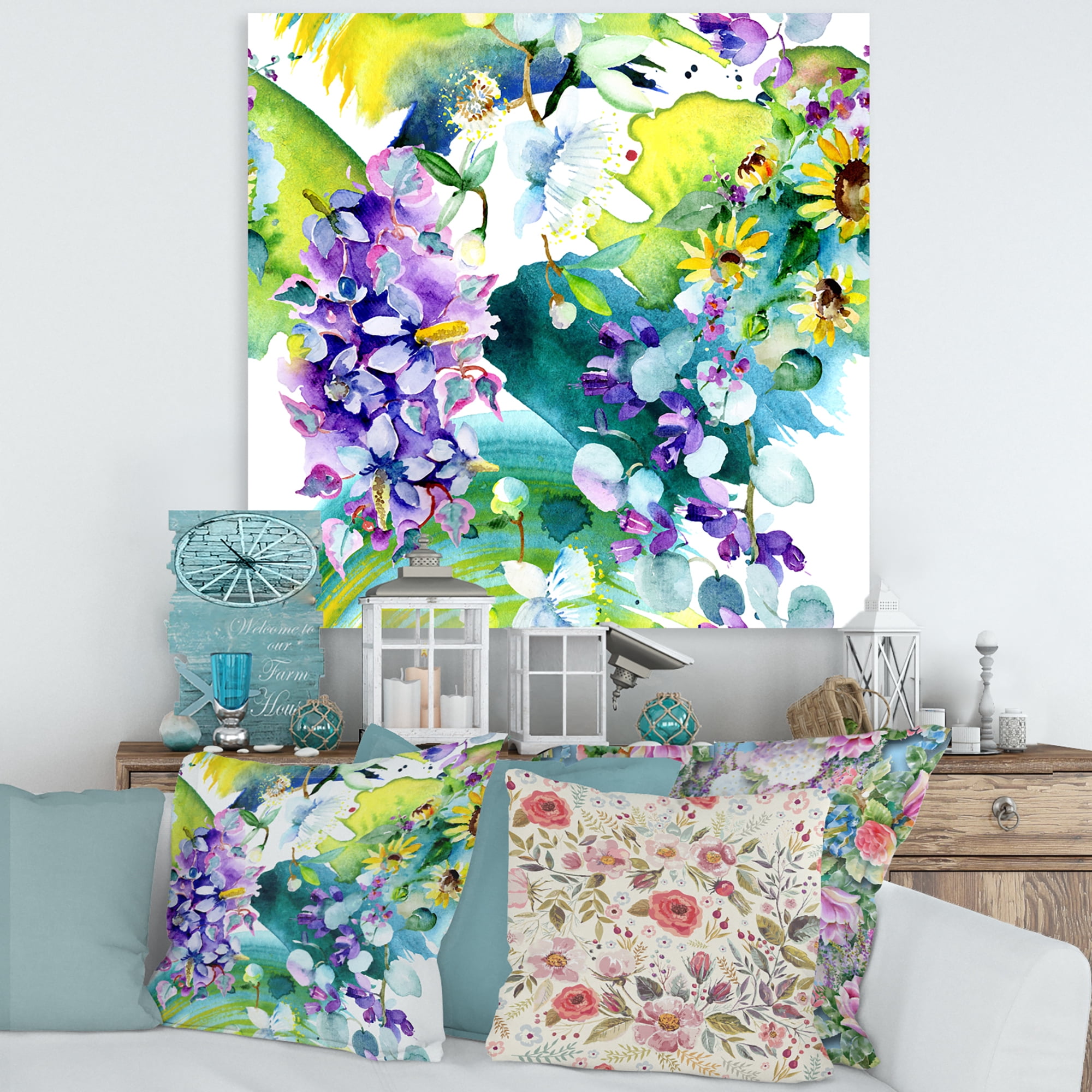 Designart ' Bouquet of Sunflowers and Wildflowers ' Farmhouse Canvas Wall Art Print